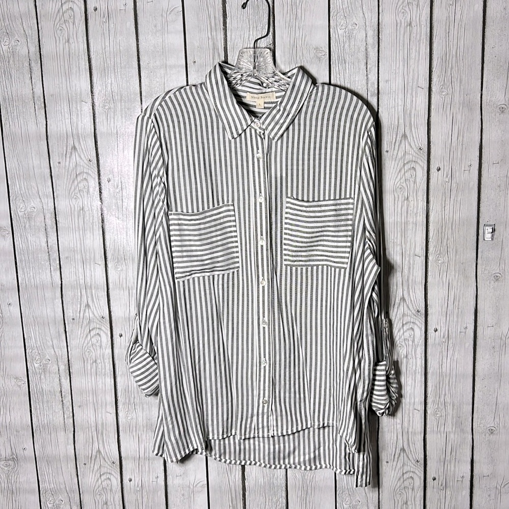 Shop Stevie McKay  striped button front shirt size Large